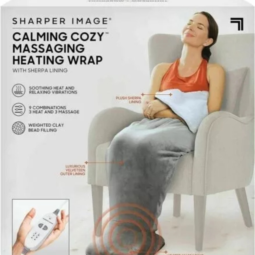 Sherpa Wrap Sharper Image Calming Cozy Massaging Heat Wrap with Sherpa L…